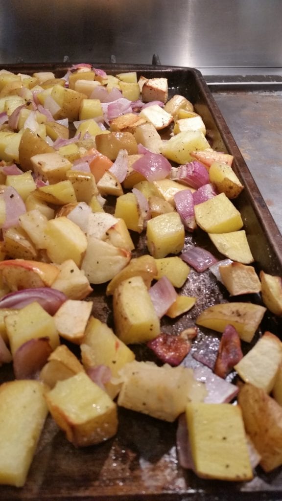 Roasted Potatoes and Apples with Creamy Cheese Sauce